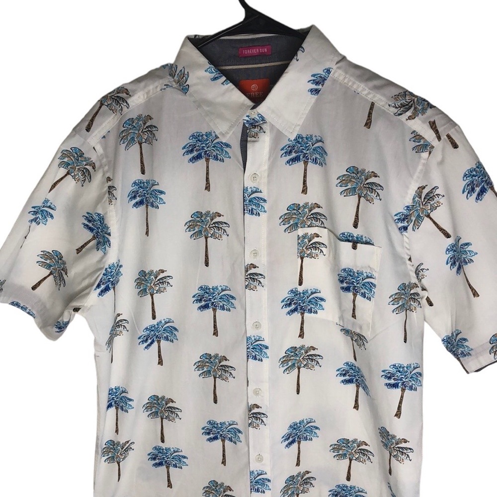 Free Planet Palm Tree All Over Print Button Up Shirt Size L